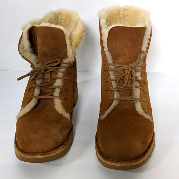 UGG Quincy UGG-plush Faux Shearling Lined Combat Mini Boots - Picture 4 of 15